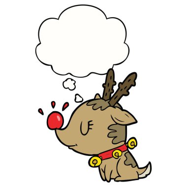 karikatür noel geyiği ve düşünce balonu