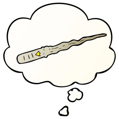 karikatür sihirli değnek ve pürüzsüz degrade tarzında düşünce balonu