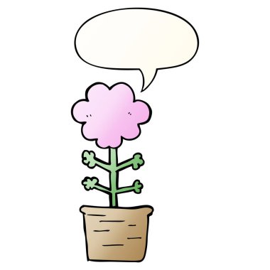 pürüzsüz degrade tarzında sevimli karikatür çiçek ve konuşma balonu