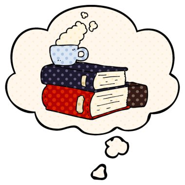 çizgi film kitapları ve kahve fincanı ve çizgi roman st düşünce balonu