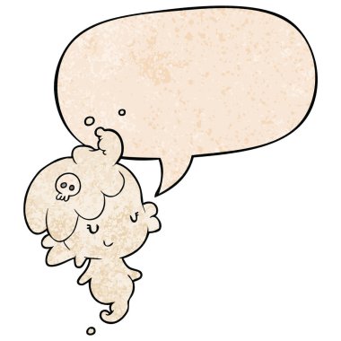 retro doku tarzında sevimli karikatür hayalet kız ve konuşma balonu