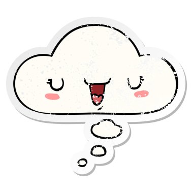 sevimli mutlu yüz karikatür ve sıkıntılı bir yıpranmış olarak kabarcık düşünce 