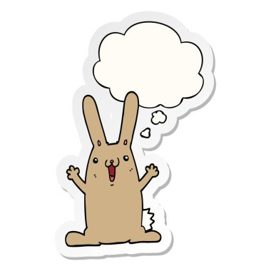 karikatür tavşan ve basılı bir etiket olarak kabarcık düşünce