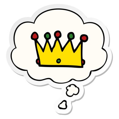 karikatür taç ve baskılı bir etiket olarak kabarcık düşünce