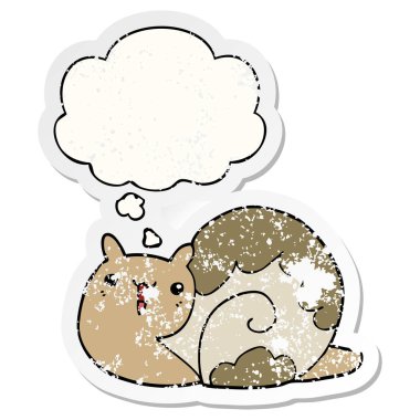 sevimli karikatür salyangoz ve sıkıntılı bir yıpranmış sopa olarak kabarcık düşünce