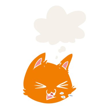 retro tarzında karikatür kedi yüz ve düşünce balonu tükürme