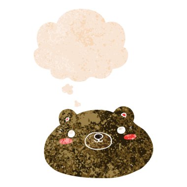 retro dokulu tarzda karikatür ayı ve düşünce balonu