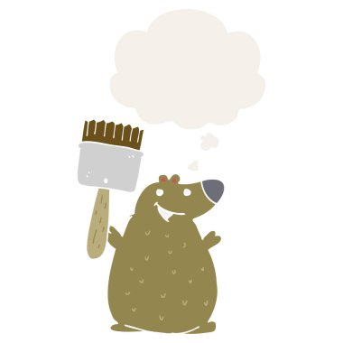 retro tarzında boya fırçası ve düşünce balonu ile karikatür ayı