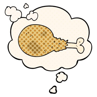 çizgi film pişmiş tavuk bacak ve çizgi roman stil düşünce balonu