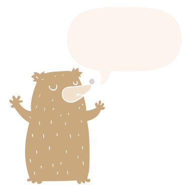 retro tarzında karikatür ayı ve konuşma balonu