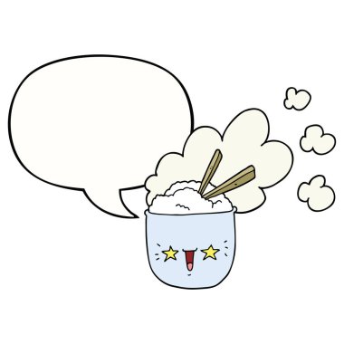 sevimli karikatür sıcak pirinç kase ve konuşma balonu