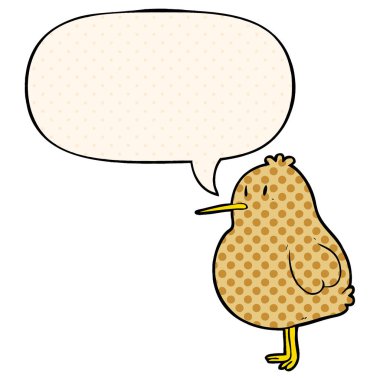 çizgi roman tarzında sevimli karikatür kivi kuş ve konuşma balonu