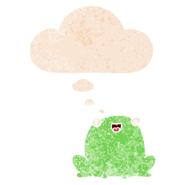 karikatür kurbağa ve retro dokulu tarzında düşünce balonu