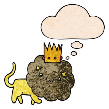 grunge doku pat taç ve düşünce balonu ile karikatür aslan