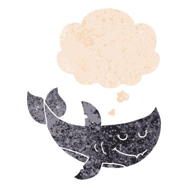 karikatür köpekbalığı ve retro dokulu tarzında düşünce balonu