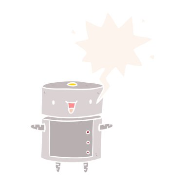 retro tarzında sevimli karikatür robot ve konuşma balonu