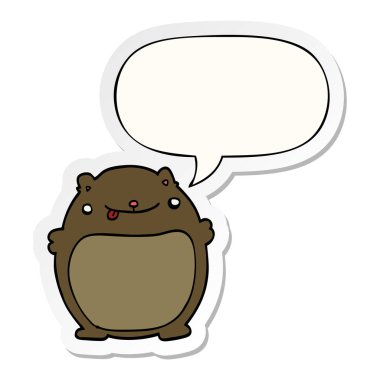 karikatür yağ ayı ve konuşma kabarcık etiket