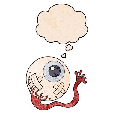 karikatür yaralı göz küresi ve grunge doku pat düşünce balonu