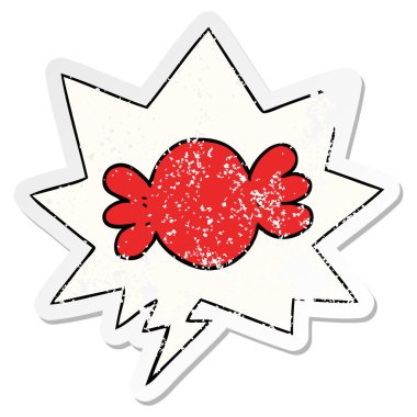 karikatür sarılmış şeker ve konuşma balonu sıkıntılı etiket