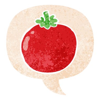 retro dokulu tarzda karikatür domates ve konuşma balonu