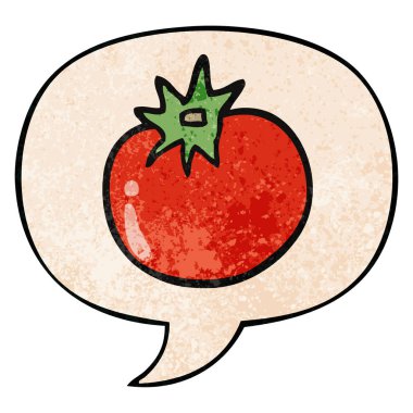 retro doku tarzında karikatür domates ve konuşma balonu