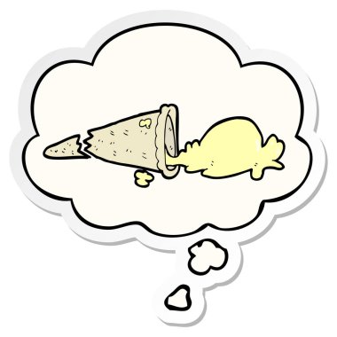 karikatür dondurma düştü ve baskılı bir sticke olarak kabarcık düşündüm