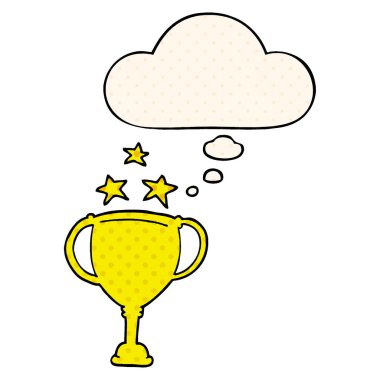 çizgi film spor kupa ve çizgi roman tarzında düşünce balonu