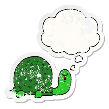 sevimli karikatür kaplumbağa ve sıkıntılı yıpranmış stic olarak kabarcık düşünce