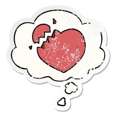 karikatür kırık kalp ve sıkıntılı yıpranmış sti olarak kabarcık düşünce