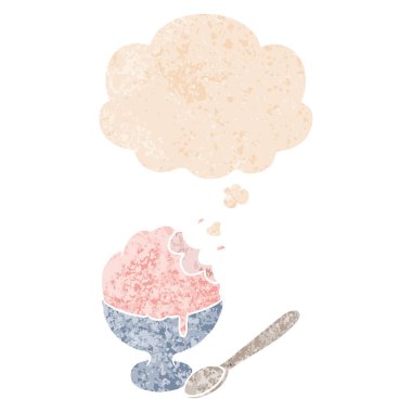 karikatür dondurma tatlı ve retro dokulu s düşünce balonu