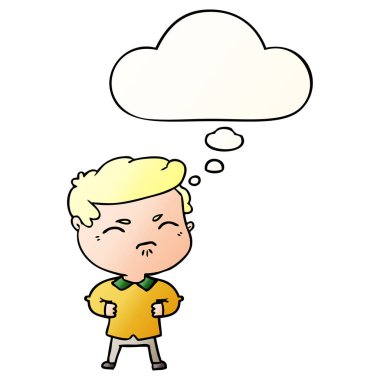 karikatür rahatsız adam ve pürüzsüz degrade tarzında kabarcık düşünce