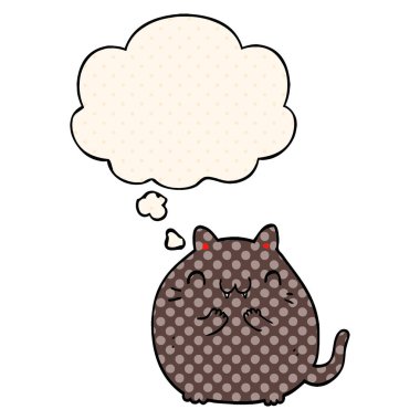 mutlu karikatür kedi ve çizgi roman tarzında kabarcık düşünce