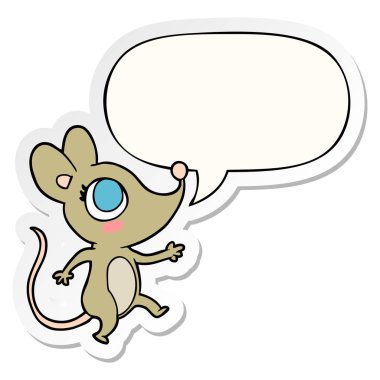 sevimli karikatür fare ve konuşma kabarcık etiket