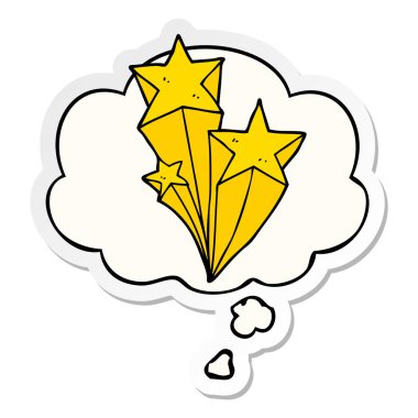 karikatür çekim yıldız ve baskılı bir etiket olarak kabarcık düşünce