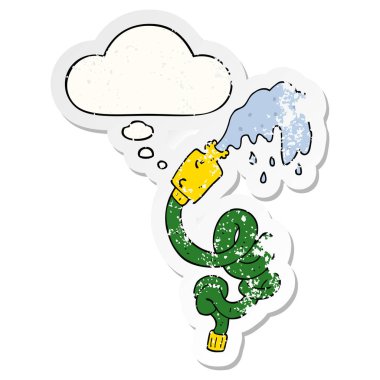 karikatür hortum ve sıkıntılı yıpranmış etiket olarak kabarcık düşünce