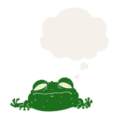 karikatür çirkin kurbağa ve retro tarzında kabarcık düşünce