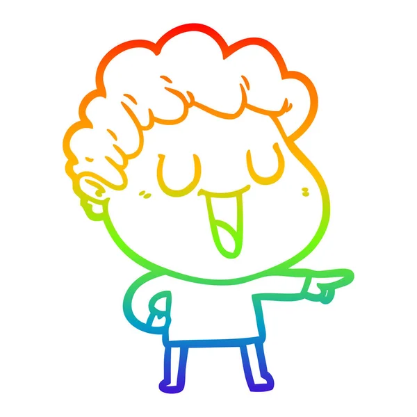 Rainbow gradient ligne dessin rire dessin animé homme pointant — Image vectorielle