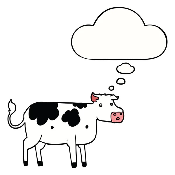 Vaca de dibujos animados y burbuja de pensamiento — Vector de stock