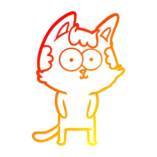 Línea de gradiente caliente dibujo feliz gato de dibujos animados — Vector de stock