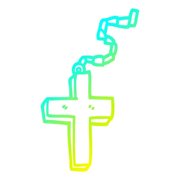 Gradient froid ligne dessin dessin dessin animé or crucifix — Image vectorielle