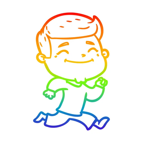 Arco iris gradiente línea dibujo feliz dibujos animados hombre corriendo — Vector de stock