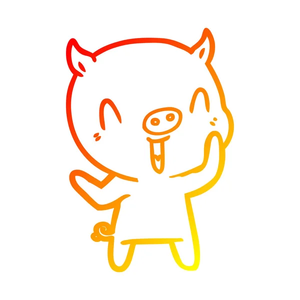 Warm gradient line drawing happy cartoon pig — Stock Vector