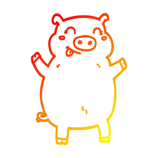 Warm gradient line drawing cartoon pig — Stock Vector