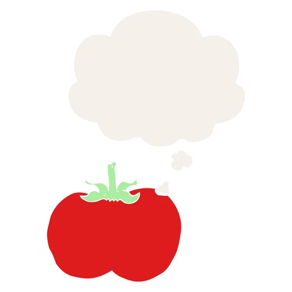 Tomate de dibujos animados y burbuja de pensamiento en estilo retro — Vector de stock