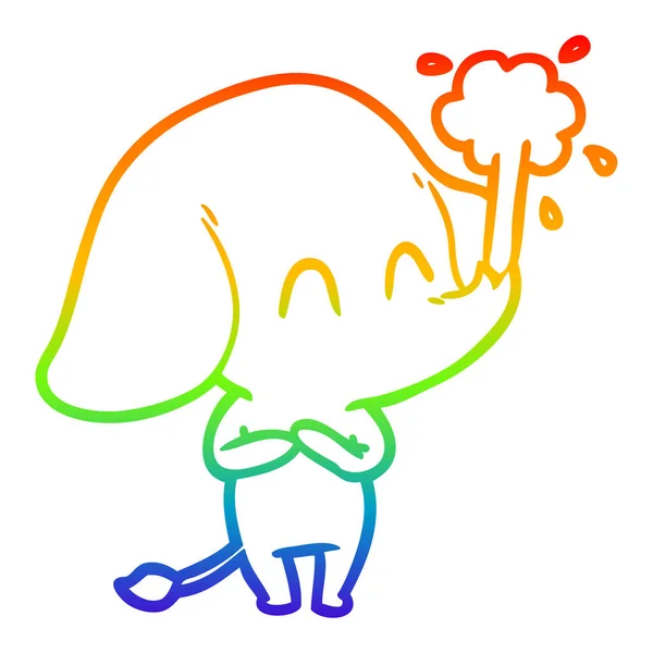 Regenboog gradiënt lijntekening cute cartoon olifant spouting wat — Stockvector