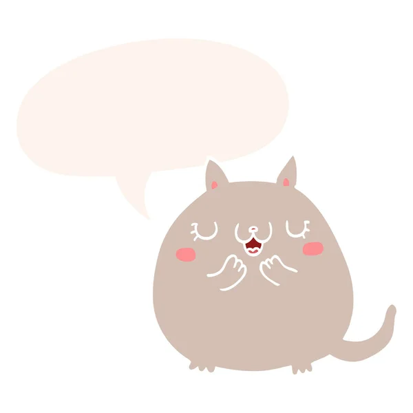 Cartoon cute cat and speech bubble in retro style — Stock Vector