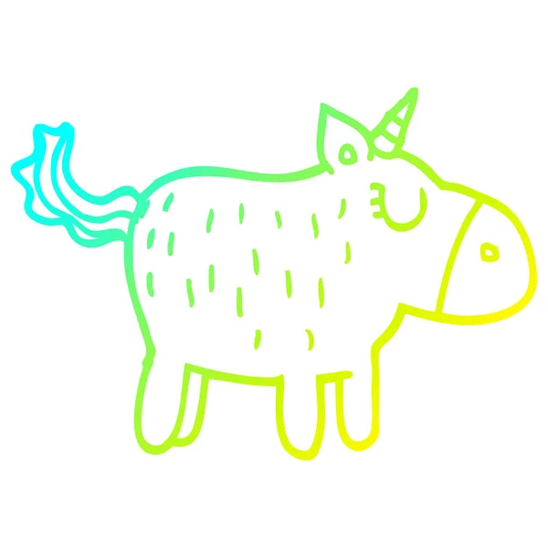 Cold gradient line drawing cartoon cute unicorn — Stock Vector