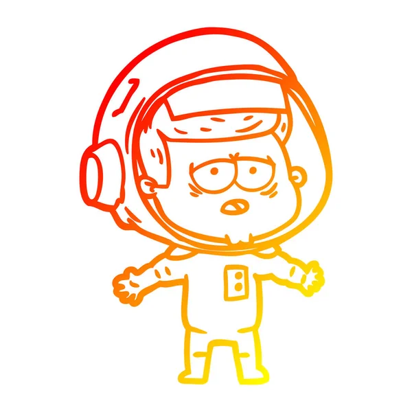 Warme gradiënt lijntekening cartoon moe astronaut — Stockvector