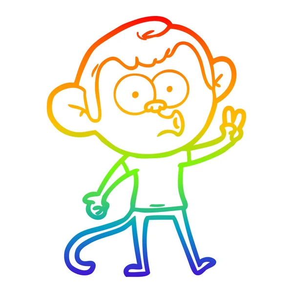 Rainbow gradient ligne dessin dessin dessin animé hooting singe — Image vectorielle