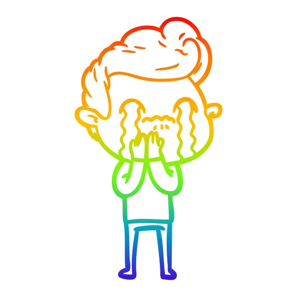 Arco iris gradiente línea dibujo dibujos animados hombre llorando — Vector de stock